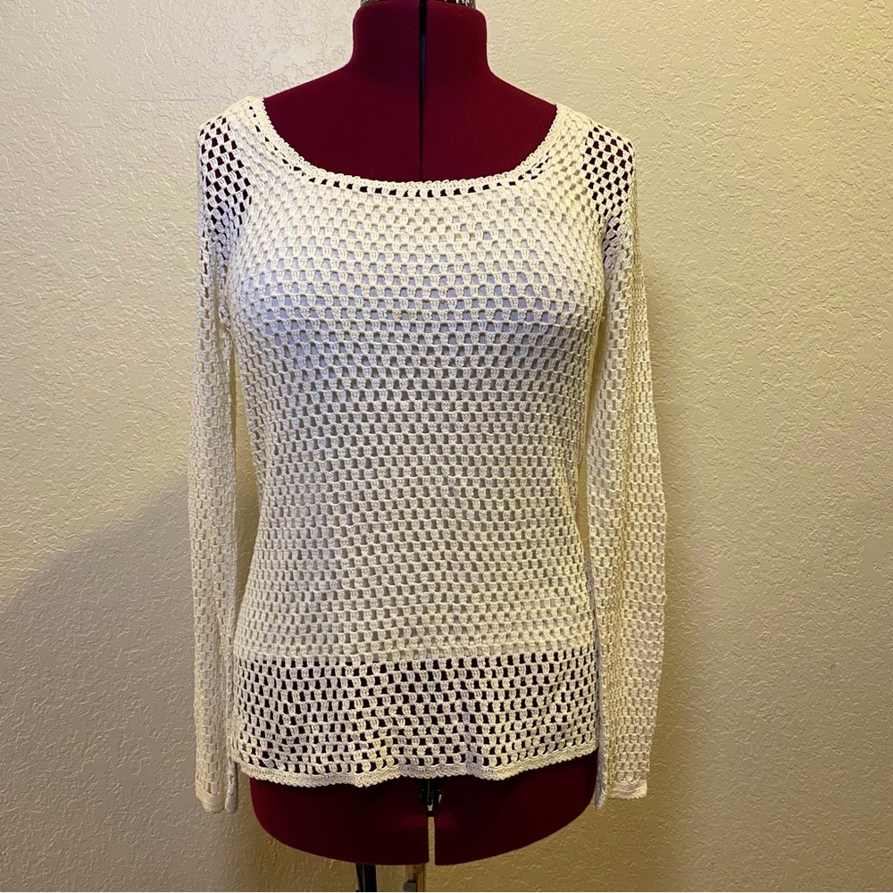 Dana Bachman | Cream Longsleeve Crocheted Blouse L 🥯✨